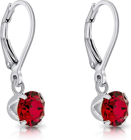 925 Sterling Silver SMALL/MEDIUM Drop/Dangle Leverback Earrings made with Round Crystals from Swarovski Elements - Diameter: 6 mm in Saudi Arabia