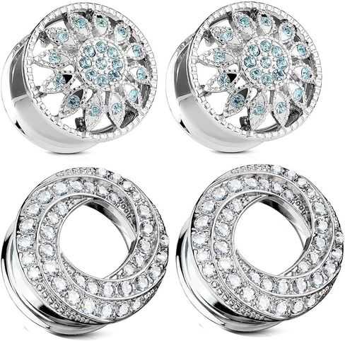 زايا مجوهرات الجسم 2 أزواج من الفولاذ الجراحي المزدوج المتوهج الأزرق كريستال جوهرة مقاييس سدادات الأذن الأنفاق 00 جرام 1/2 in Kuwait