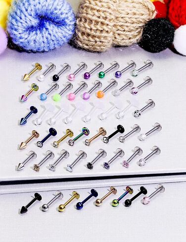 Prjndjw 48Pcs Lip Rings 16G Surgical Steel Labret Studs Monroe Ring Piercing Jewelry for Women Men Conch Cartilage Tragus Helix Earring Barbells 8MM 10MM Glow in the Dark in Kuwait