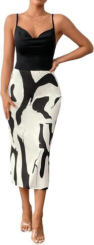 Floerns Women's Graphic Print Sleeveless Draped Collar Neck Cami Midi Dress in Saudi Arabia
