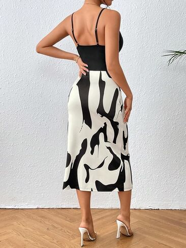 Floerns Women's Graphic Print Sleeveless Draped Collar Neck Cami Midi Dress in Saudi Arabia