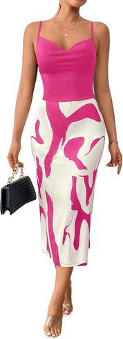 Floerns Women's Graphic Print Sleeveless Draped Collar Neck Cami Midi Dress in Saudi Arabia