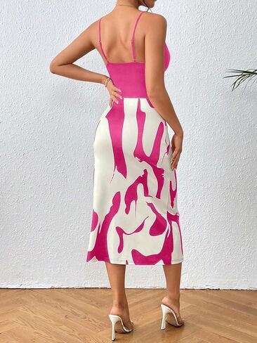 Floerns Women's Graphic Print Sleeveless Draped Collar Neck Cami Midi Dress in Saudi Arabia
