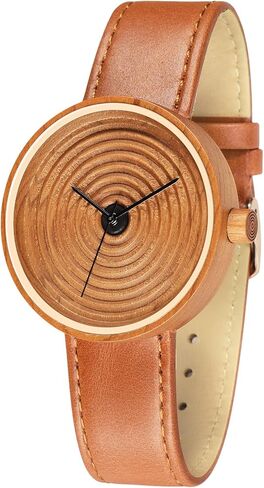 SKOXI Wooden Watches, Natural Wood Lightweight Watch for Men Women, Japanese Quartz Movement Wrist Watch with Leather Strap, cherry wood in Kuwait