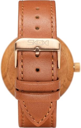 SKOXI Wooden Watches, Natural Wood Lightweight Watch for Men Women, Japanese Quartz Movement Wrist Watch with Leather Strap, cherry wood in Kuwait