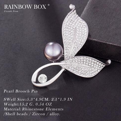 RAINBOW BOX Leaf Brooch Pins for Women Fashion, Pearl with Austria Crystal Jewelry Women's Brooches & Pins in Saudi Arabia