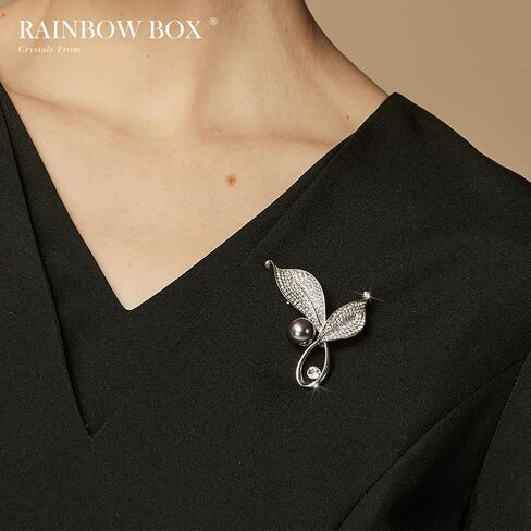 RAINBOW BOX Leaf Brooch Pins for Women Fashion, Pearl with Austria Crystal Jewelry Women's Brooches & Pins in Saudi Arabia