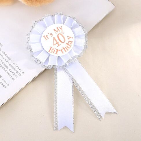 It's my 40th birthday badge anniversary birthday party Decorative brooch button logo Men's and women's 40th birthday tinplate badge white Rose gold award ribbon badge in Saudi Arabia