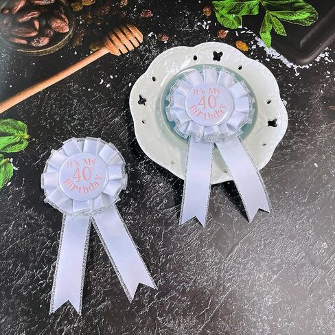 It's my 40th birthday badge anniversary birthday party Decorative brooch button logo Men's and women's 40th birthday tinplate badge white Rose gold award ribbon badge in Saudi Arabia