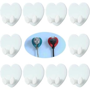 10 Pack Heart Shaped Utility Wall Hooks, Strong Adhesive Wall Hook, Multifunctional Self Adhesive Hooks for Bathroom Kitchen Office to Organize Cable Headphone Plug (Multicolor)