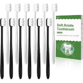 12 فرشاة أسنان ناعمة من موهيرن للبالغين للثة والأسنان الحساسة، مجموعة فرش أسنان تحتوي على 20000 شعيرة ناعمة، فرشاة أسنان ذات شعيرات ناعمة متوسطة لحماية اللثة الهشة، أسود/أبيض in Kuwait