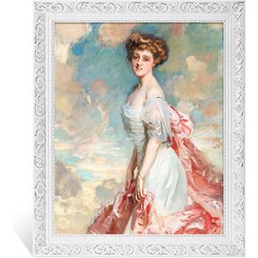 Canvas Frame for 16x20 Oil Paintings Art Prints, Finished Antique Ornate Frame for Landscape Portrait, White Wood Frame for Home Office Gallery Wall Decor (No Plexiglass & Backing Board)