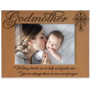 KATE POSH - Godmother Engraved Natural Wood Picture Frame, Cross Decor, Godmother gift from Godchild, Baptism Gifts, Religious Catholic Gifts, Thank You Gifts (4" x 6" Vertical)