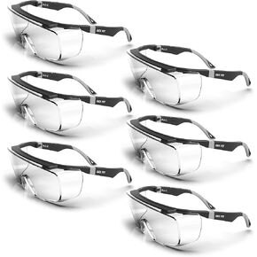 DEX FIT Safety Work Over Glasses SG210 OTG; Z87 Eye Protection for Men & Women, Fog & Scratch Resistant, Adjustable, UV Block (Black & Blue Frame, Clear Lens)