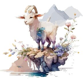 Lovely Cute Watercolor Goat Wall Stickers Decals, Farm Animals decor Vinyl Waterproof Peel Removable Self-Adhesive Murals for Nursery Kids Baby Bedroom Bathroom Toilet Playroom Furniture Classroom