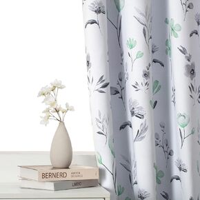 Blue Floral Curtains for Living Room 84 Inch Length, Blue Flower Curtains, Watercolor Curtains with Grommets, Blackout Curtains for Bedroom and Bathroom,Size 52x84 Inch,2 Panels,Blue & Gray