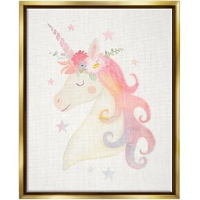 Stupell Industries Charming Unicorn Smiling Flower Crown Stars Design Canvas Wall Art, Design by Victoria Barnes
