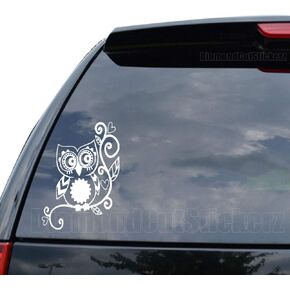 OWL Flower Vine Decal Sticker Car Truck Motorcycle Window Bumper Laptop Wall Decor - Size (05 inch / 13 cm Tall) - Color (Gloss White)