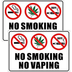 Outdoor/Indoor (2 Pack) 9" x 6" - No Smoking, No Vaping - Notice Caution Warning Sign Back Self Adhesive Vinyl Decal Label Sticker