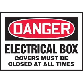 Accuform LELC011XVE Adhesive Dura-Vinyl Safety Label, Legend "Danger Electrical Box Covers Must BE Closed at All Times", 3.5" Length x 5" Width x 0.006" Thickness, Red/Black on White