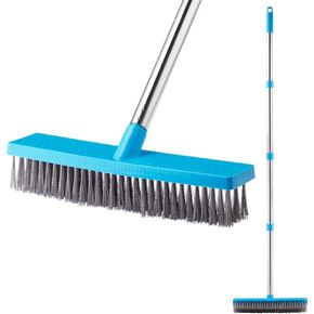 Deck Scrub Brush with Long Handle, 58" Stainless Steel Wire Floor Scrubber Brush, Moss Remover Stiff Bristle Cleaning Brush for Rough Surface, Outdoor Deck, Patio, Concrete Floor, Pool
