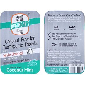 Dr. Ginger's Activated White Charcoal Powder, All-Natural Formula for Sparkling Teeth, Gum Support & Enamel Safety, Anticavity, Fluoride-Free, Coconut Mint Flavor, 1.28oz jar