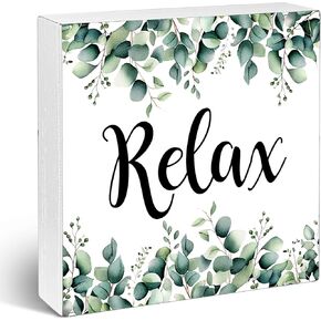Cute Bathroom Signs, Wooden Box Sign with Leaves, Wood Block Plaque Box Sign, Sage Bathroom Decor Funny Desk Signs, White Square Farmhouse Rustic Wood Block, Home Office Decor, Be Kind Sign