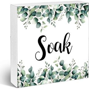 Cute Bathroom Signs, Wooden Box Sign with Leaves, Wood Block Plaque Box Sign, Sage Bathroom Decor Funny Desk Signs, White Square Farmhouse Rustic Wood Block, Home Office Decor, Be Kind Sign