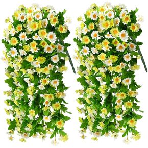 2 pack Artificial Hanging Flowers, Fake Hanging Plants Multicolor Daisy Flower Bouquet for Wall Home Room Garden Wedding Indoor Outdoor Spring Decoration(White Purple)