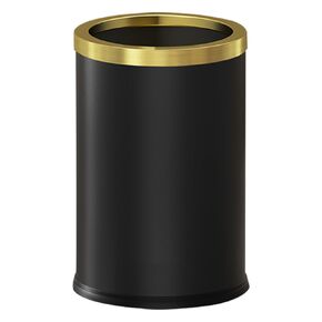 9L/2.4GAL metal bathroom trash can, open top garbage can,Stainless steel trash can without lid, small gold black wastebasket for bathroom, children's room,hotel, office (balck)
