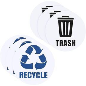 PATIKIL Recycle Sticker Bin Labels, 6 Pack Recycle and Trash Logo Stickers Combo Self-Adhesive Metal or Plastic Garbage Can Label Stickers for Home Kitchen Office, Green/Black, 5"