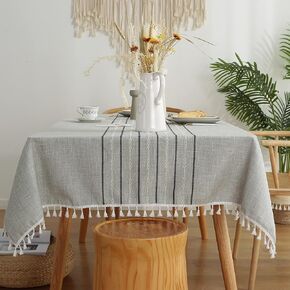 Oubonun Cotton Linen Rectangular Table Cloth, Wrinkle Resistant, Waterproof Tablecloth, Washable Farmhouse Table Cover with Tassels for Kitchen Dining Party, 55''x70'', 4-6 Seats, Grey