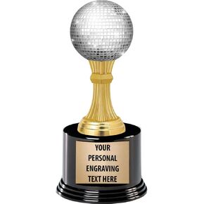 Crown Awards Disco Ball Trophies with Custom Engraving, 7.25" Personalized Glimmer Ball Dance Trophy On Deluxe Round Base Prime
