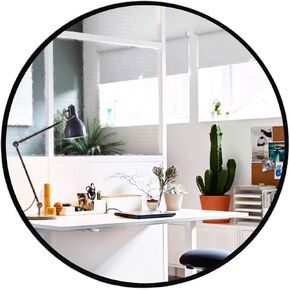 مرآة حائط Elevens - مرآة زخرفية مستديرة مثبتة على الحائط مقاس 32 بوصة - إطار معدني، مثالية للحمامات وغرف المعيشة - باللون الأسود in Kuwait