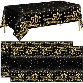 durony 2 Pack 18th Birthday Tablecloth Table Cover Plastic Black Gold Happy Tablecloth Waterproof Rectangular Table Cloth Cover for Indoor or Outdoor Parties Birthday