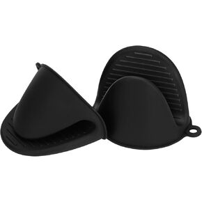 tifanso Silicone Oven Mitts Pot Holders Sets for Kitchen Heat Resistant Small Kitchen Mittens Rubber Air Fryer Mitts Mini Pot Pinch Grip for Cooking and Baking 1 Pair (Black)