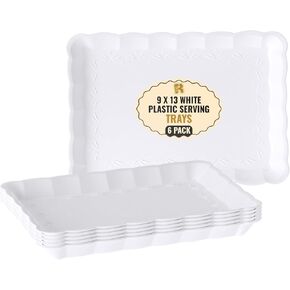 6 Pack Plastic Serving Trays for Party - Plastic Tray 9 by 13 Inch - Heavy Duty Plastic Trays for Food - Rectangular Party Serving Trays and Platters - Premium Party Trays - Clear Disposable Trays