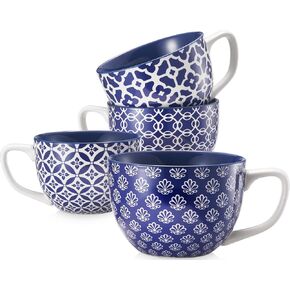 DOWAN Coffee Mugs Set of 4, 24 oz Large Coffee Mugs, Jumbo Soup Mugs With Handles, Ceramic Coffee Cups for Coffee Cereal Latte for Men Women, Housewarming Wedding Gift, Vibrant Colors