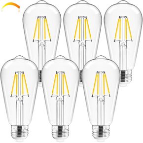 مصابيح Hizashi Edison بقدرة 40 وات LED قابلة للتعتيم، لمبة E26 LED 2700K أبيض دافئ، ST58/ST19 لمبات إضاءة عتيقة، مدرجة في قائمة UL، 4W 450lm 95+CRI E26 قاعدة، زجاج شفاف، عبوة من 12 قطعة