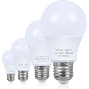 4 Pack LED Light Bulbs 40 watt Equivalent, Daylight 5000K, A19 Standard Light Bulbs, E26 Medium Base, Non-Dimmable