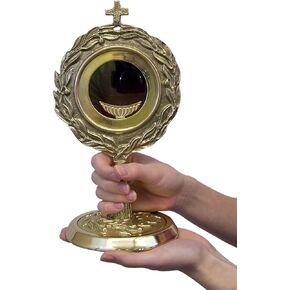 Roman Catholic Religious Gift 11" Brass 24KT Gold Plate Monstrance with Removable Luna Communion Host Case
