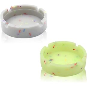Luminous Silicone Ashtray, Premium Rubber High Heat Resistant Tray for Cigarettes, Glow in the Dark, Durable Round Ashtray for Patio, Office, and Outdoor/Indoor Use (pink+white)