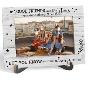 Best Friends Picture Frame, Good Friends Are Like Stars - Wooden Tabletop Photo Frame With Stand, Birthday Graduation Christmas Gifts For Friend Soul Sister Bestie, B01