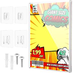 Clear Display Case for Comic Book, Acrylic Comic Book Frame Wall Mount, Collectible Comic Book Storage, UV-Protection Display Comic Book Showcase for Current Silver Age Comic Books (10.6'' x 6.8'')