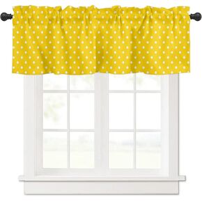 Curtain Valance, White Polka Dot Yellow Short Rod Pocket Window Treatment for Living Room, Bedroom, Kitchen, Bathroom, 1 Panel, 54" W x 18" L