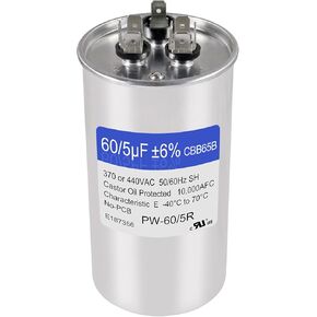 60+5uF 60/5MFD ±5% 370V/440V CBB65 Dual Run Circular Start Capacitor for AC Motor Run or Fan Start or Condenser Straight