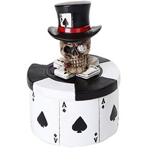 Pacific Giftware Ace of Space Skull Poker Chips Stash Box Dead Man's Hand Skull Collectible 3 inch Tall Trinket Box