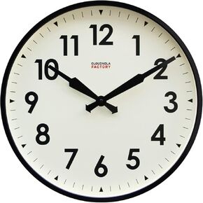Cloudnola Station Metal Wall Clock, Black and White, 18 inch diameter, Silent Non Ticking, Battery Operated Quartz Movement