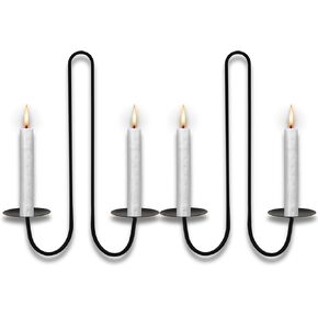 Metal Wall Candle Sconces Holder - Modern Candle Sconces Wall Decor Set of 2, Hanging Wall Candle Holder for Fireplace Hallway Living Room farmhouse Stairway Wall Decor - Black CS002