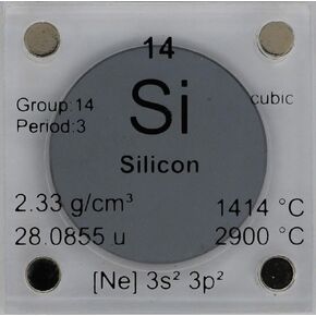 Silicon (Si) 24.26mm Metalloid Disc with Acrylic Case for Collection or Experiments